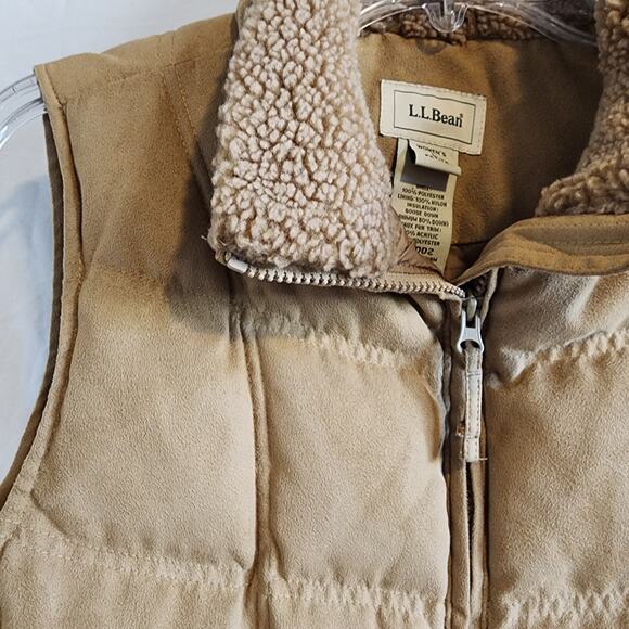 L.L. Bean Tan Goose Down Quilt Puffer Vest Size L Petite - Picture 6 of 10